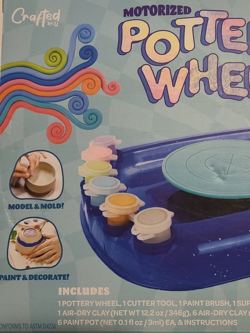 NWT Crafted by:U Pottery Wheel Kit Air-Dry Clay 2-Speed Motor Craft Set